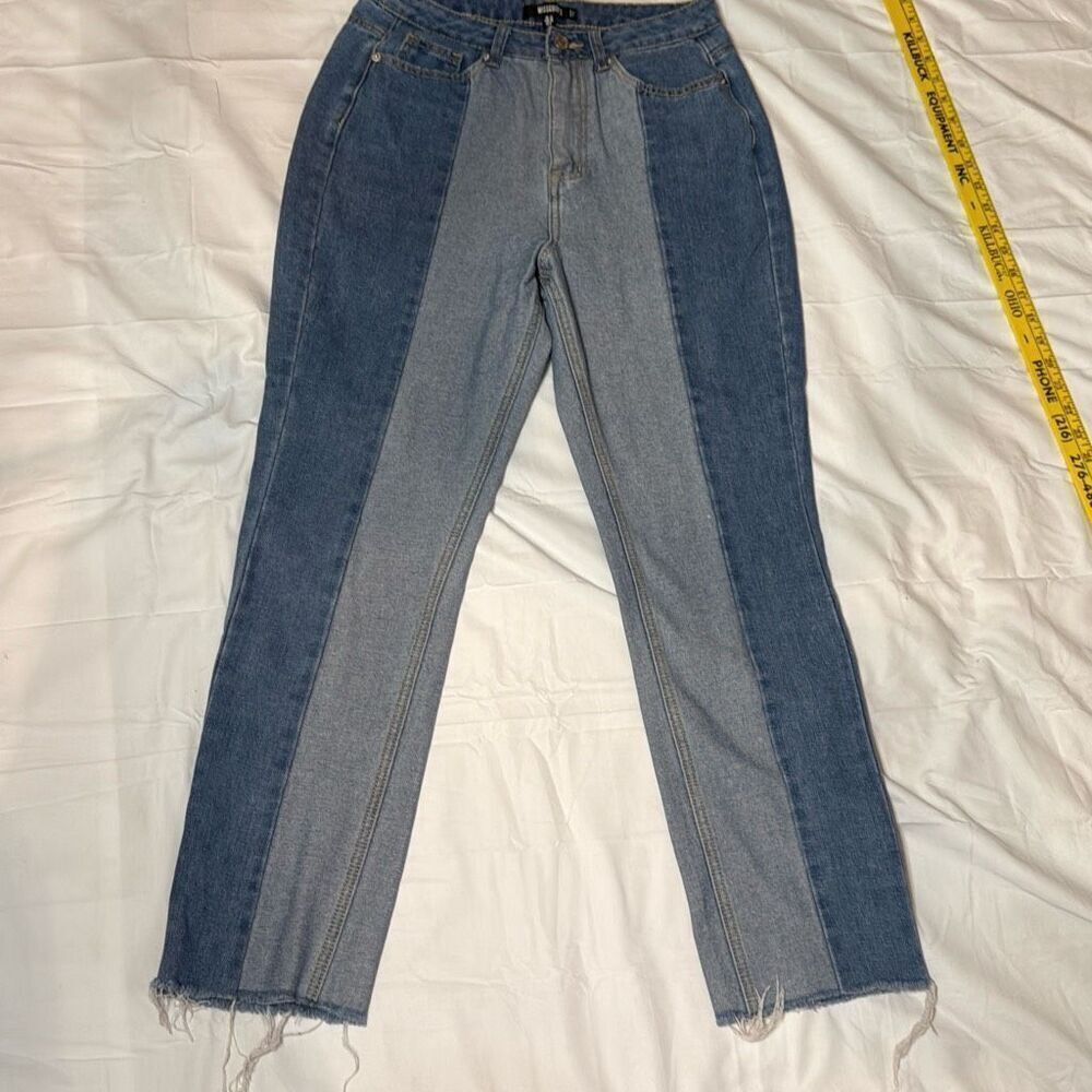 Missguided colorblock straight leg women’s jeans size 6 high rise frayed hem y2k